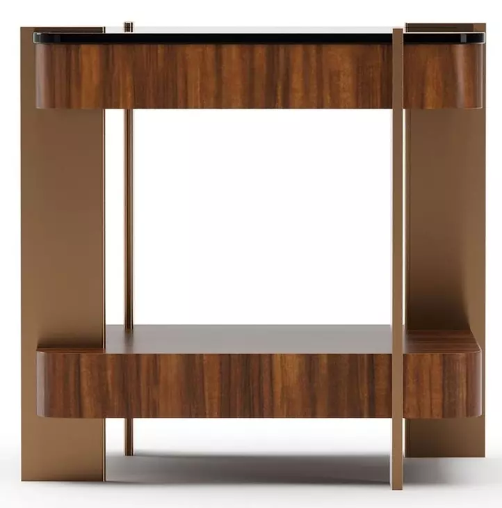 Altura Smoked Walnut and Champagne Gold Square Glass Top Side Table