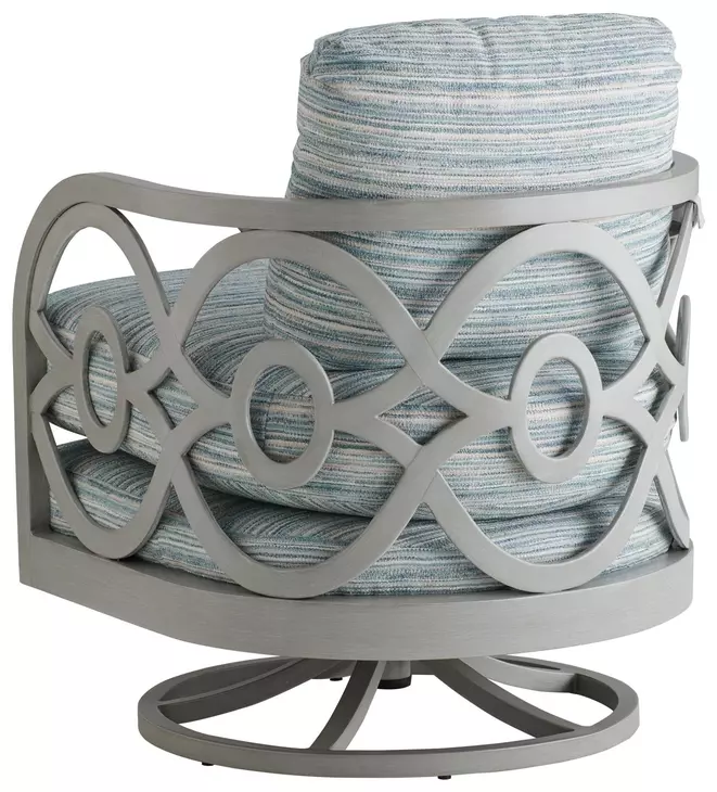Silver Sands Blue and White Upholstered Outdoor Occasional Swivel Chair