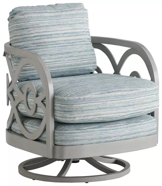 Silver Sands Blue and White Upholstered Outdoor Occasional Swivel Chair