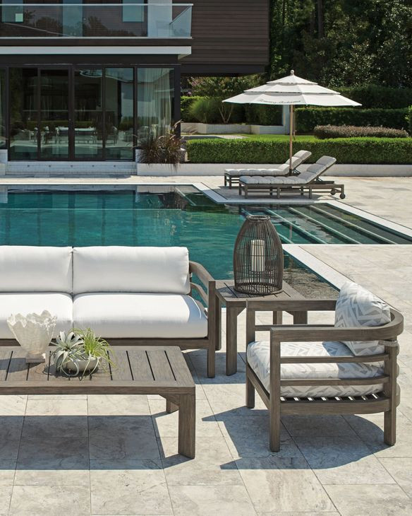 La Jolla Brown and White Performance Fabric Outdoor Lounge Chair