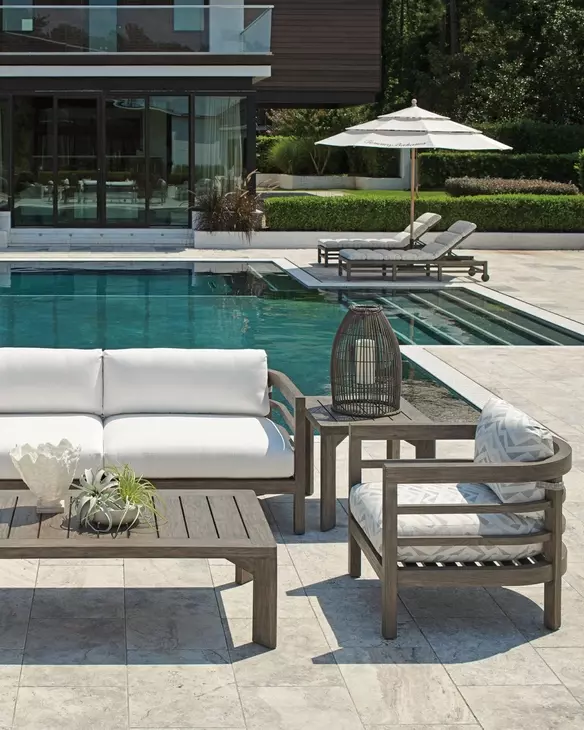 La Jolla Brown and White Performance Fabric Outdoor Lounge Chair
