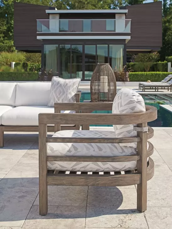 La Jolla Brown and White Performance Fabric Outdoor Lounge Chair