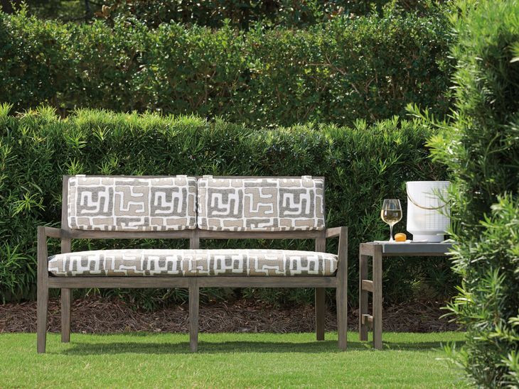 La Jolla Beige and Tan Performance Fabric 57" Outdoor Accent Bench