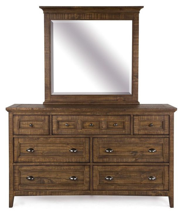 Bay Creek Toasted Nutmeg 7 Drawer Dresser with Rectangular Mirror