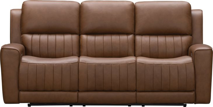 Pierce Homerun Cinnamon Leather 87" Zero Gravity Power Reclining Sofa with Power Lumbar and USB Charging