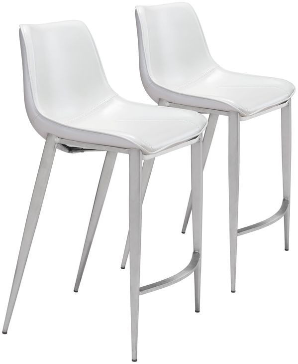 Magnus White And Brushed Stainless Steel Counter Chair Set Of 2