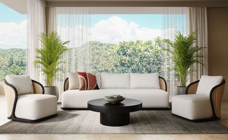 Bora Louis Cream Performance Fabric 97" Outdoor Sofa