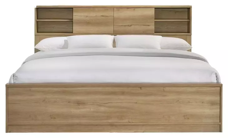 Vega Natural Oak Melamine King Bookcase Bed