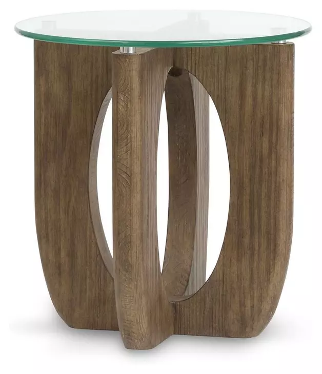 Lainey Almond Round Glass Top End Table
