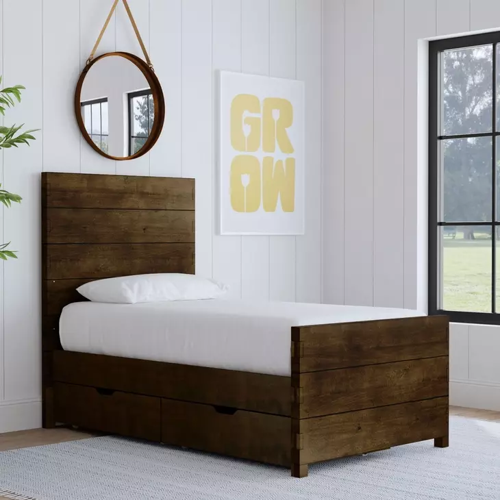 Dovetail Taupe Twin Panel Bed