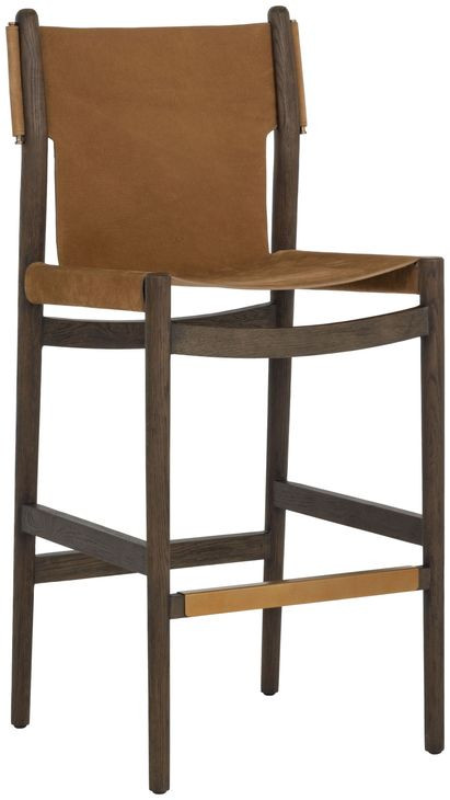 Nile Nubuck Caramel Leather Upholstered Bar Stool