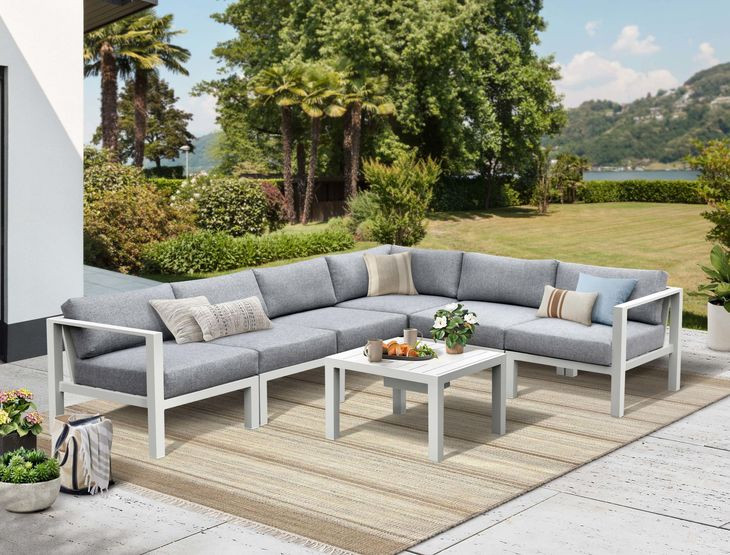 Nash Outdoor Seating Buff 7 Piece Outdoor Modular Sectional with Coffee Table