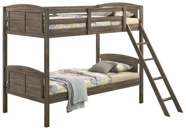Flynn Weathered Brown Twin Over Twin Bunk Bed with Matresses