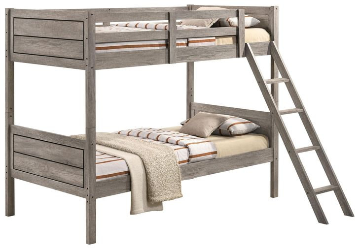 Ryder Weathered Taupe Twin Over Twin Bunk Bed with Matresses