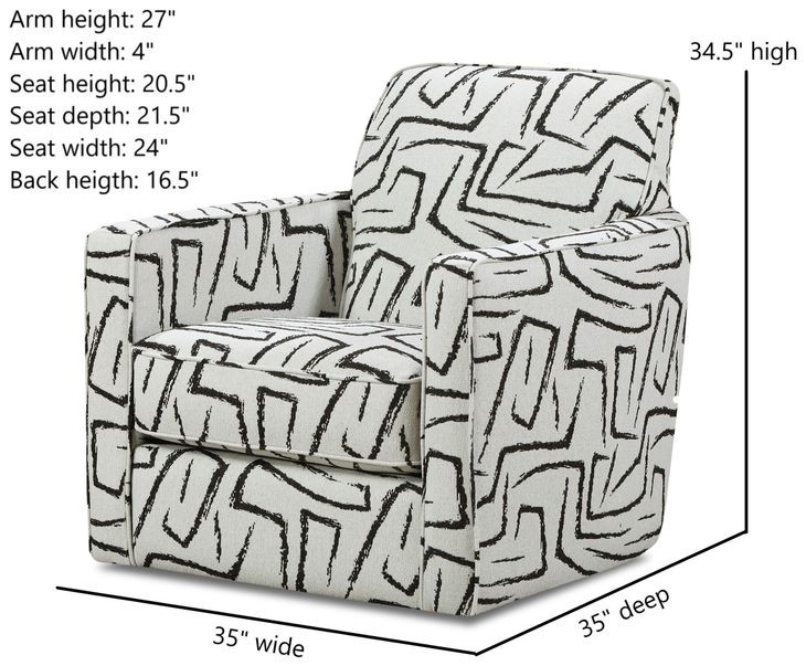 Ripple Midnight Black and Off White Performance Fabric Swivel Glider Chair