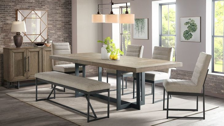 Eden Rustic Dune and Black 98" Extendable Rectangular Dining Table