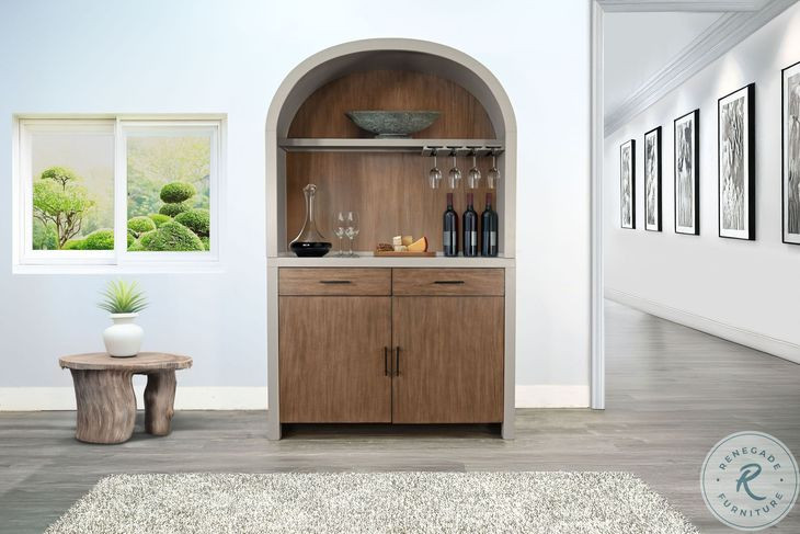 Sagewyn Light Gray Arch Coffee and Wine 2 Door Bar Cabinet