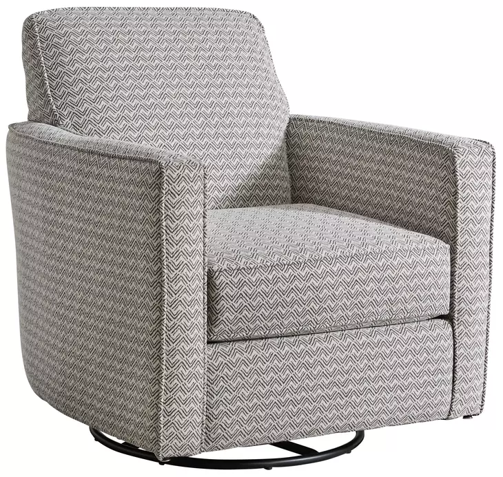 Amos Dusk Gray and White Upholstered Swivel Glider Accent Chair