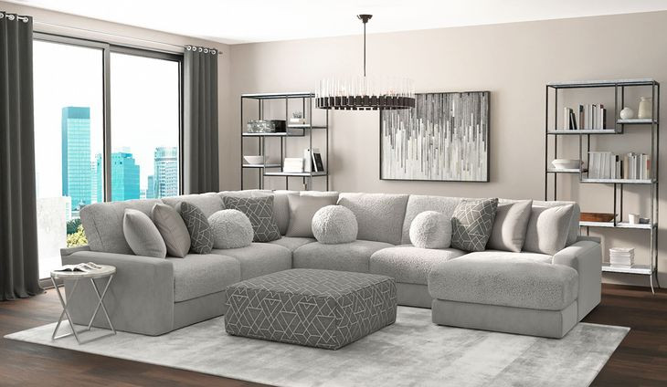 Canyon Platinum 5 Piece Modular RAF Chaise Sectional with Pillows