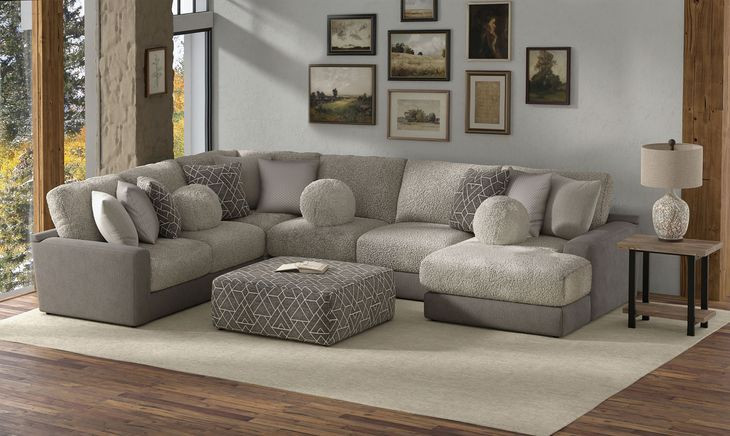 Canyon Umber 5 Piece Modular RAF Chaise Sectional with Pillows