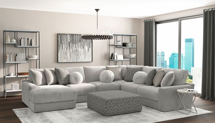 Canyon Platinum 5 Piece Modular LAF Chaise Sectional with Pillows