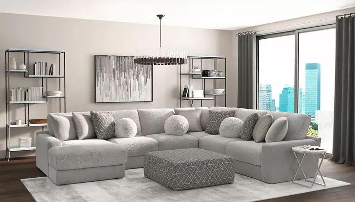 Canyon Platinum 5 Piece Modular LAF Chaise Sectional with Pillows