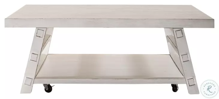 Modern Farmhouse Heavy Distressing Flea Market White Oversized Square Cocktail Table