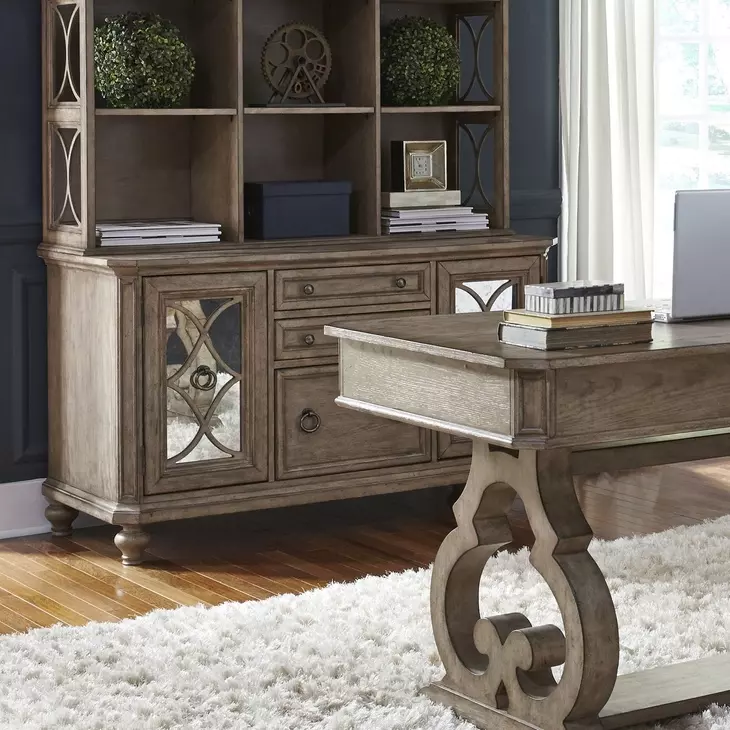 Simply Elegant Heathered Taupe 56" Credenza with Hutch