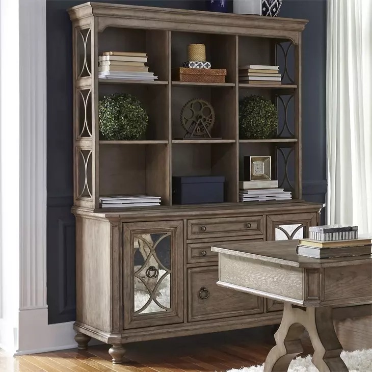 Simply Elegant Heathered Taupe 56" Credenza with Hutch