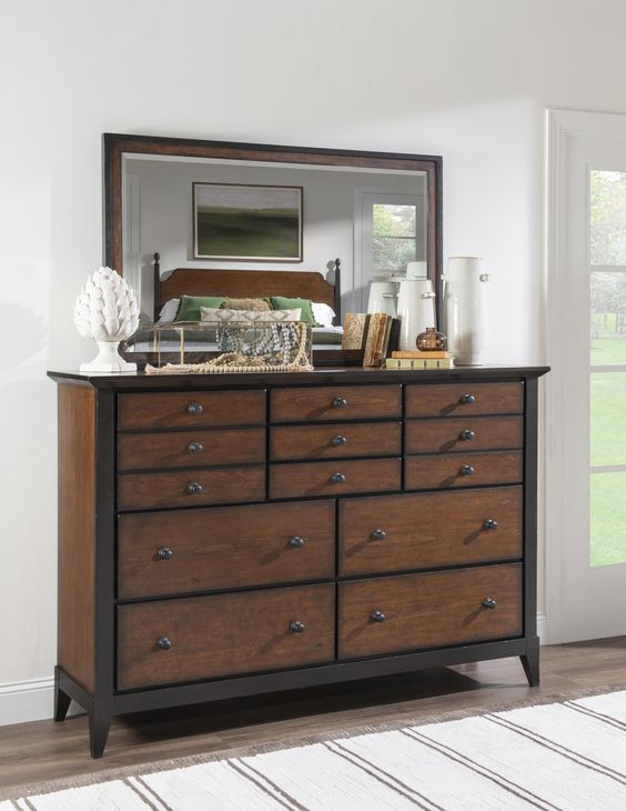Fenmore Mocha and Distressed Cherry 9 Drawer Dresser
