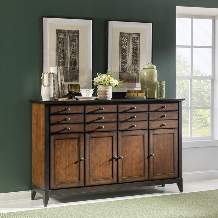 Fenmore Mocha and Distressed Cherry 4 Door Credenza