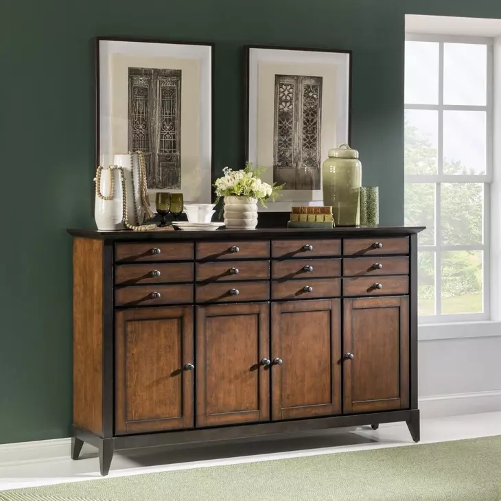 Fenmore Mocha and Distressed Cherry 4 Door Credenza