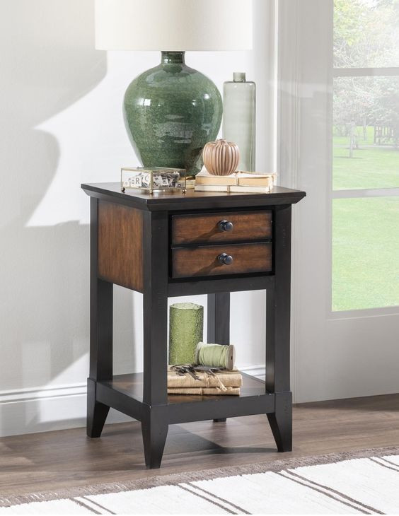 Fenmore Mocha and Distressed Cherry 1 Drawer Nightstand with USB Charging