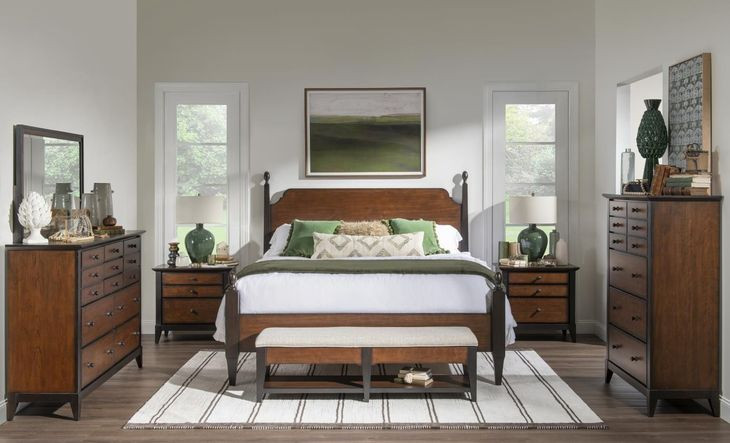 Fenmore Mocha and Distressed Cherry Queen Poster Bed