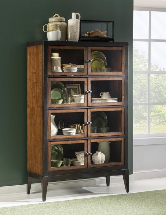Fenmore Mocha and Distressed Cherry 8 Door Display Cabinet with LED