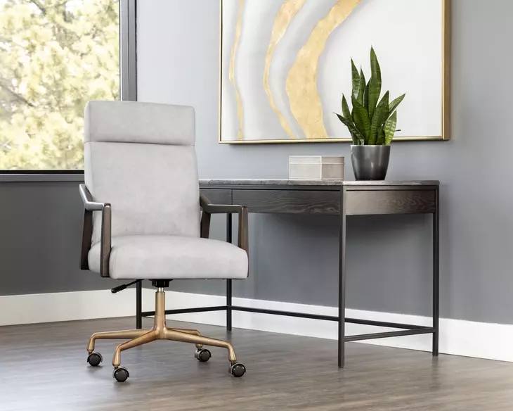 Collin Saloon Light Gray Leather Upholstered Office Chair