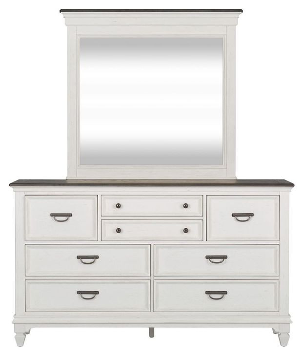 Allyson Park Wirebrushed White and Charcoal 8 Drawer Dresser with Mirror