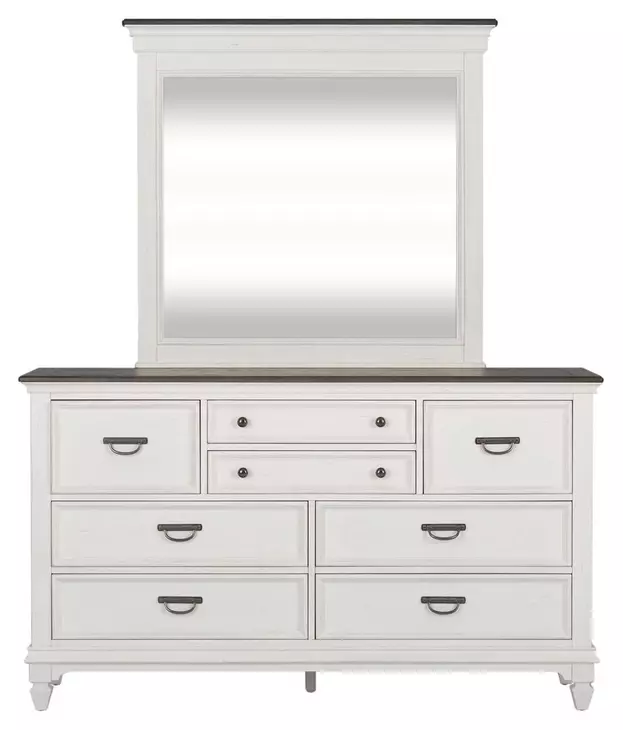 Emerson Park Wirebrushed White and Charcoal 8 Drawer Dresser with Mirror