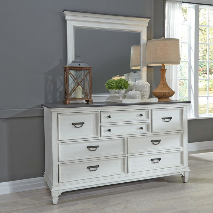 Allyson Park Wirebrushed White and Charcoal 8 Drawer Dresser with Mirror