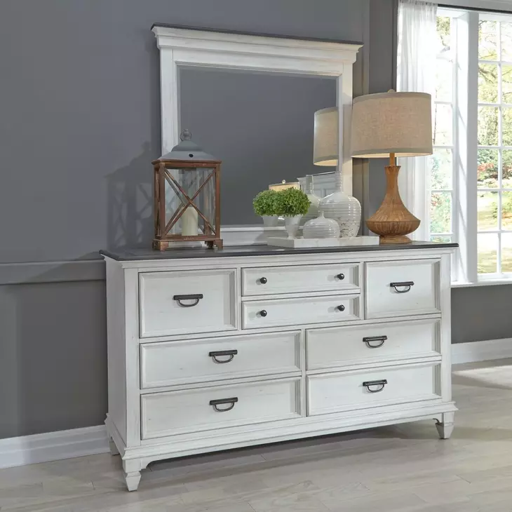 Emerson Park Wirebrushed White and Charcoal 8 Drawer Dresser with Mirror