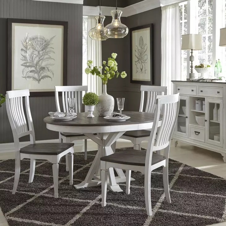 Allyson Park Wirebrushed White and Charcoal 5 Piece Extendable Gathering Dining Set