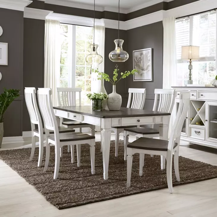 Allyson Park Wirebrushed White and Charcoal 7 Piece Dining Set with Storage