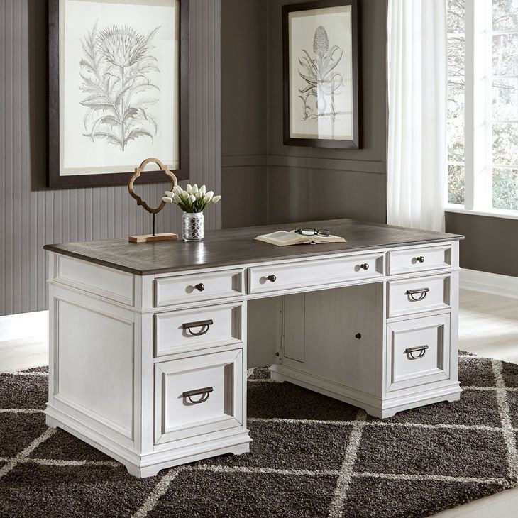 Allyson Park Wirebrushed White and Charcoal 3 Piece Executive Desk Set