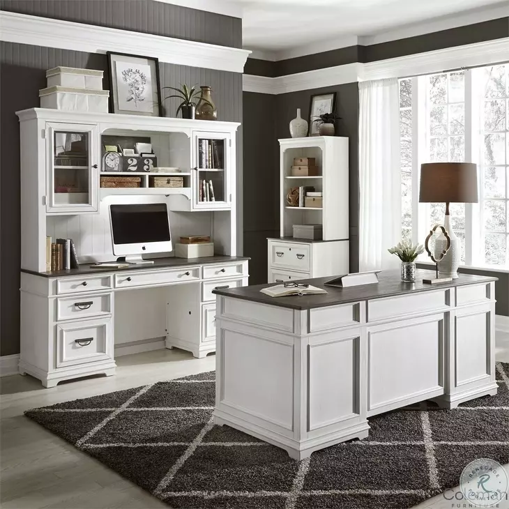 Allyson Park Wirebrushed White Executive Home Office Set