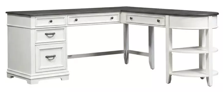 Emerson Park Wirebrushed White and Charcoal 3 Piece L- Desk Set with USB Charging
