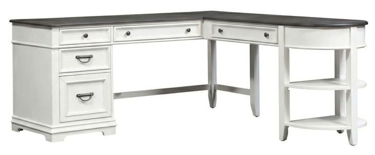 Allyson Park Wirebrushed White and Charcoal 3 Piece L- Desk Set with USB Charging