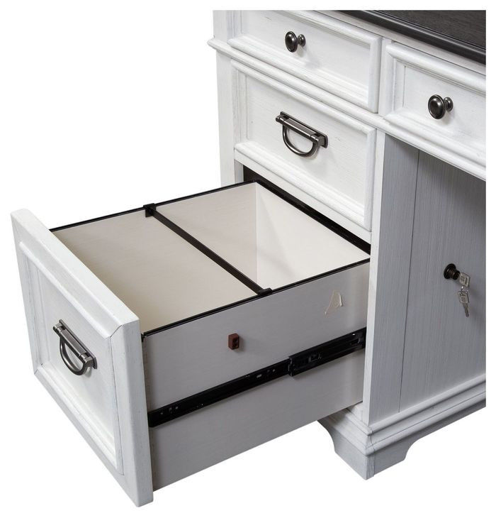 Emerson Park Wirebrushed White and Charcoal 3 Piece L- Desk Set with USB Charging