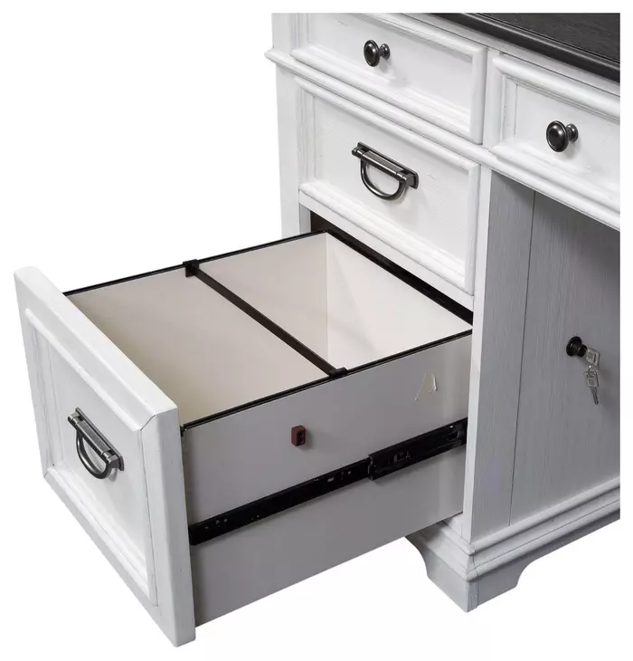Emerson Park Wirebrushed White and Charcoal 3 Piece L- Desk Set with USB Charging