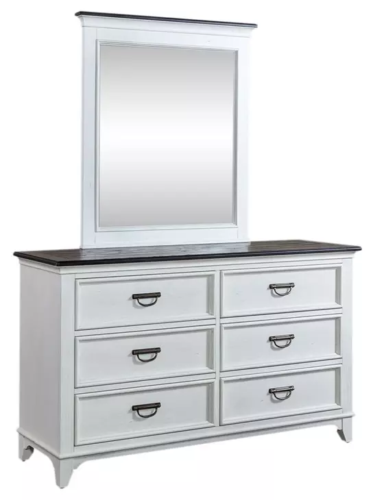 Emerson Park Wirebrushed White and Charcoal 6 Drawer Dresser with Mirror