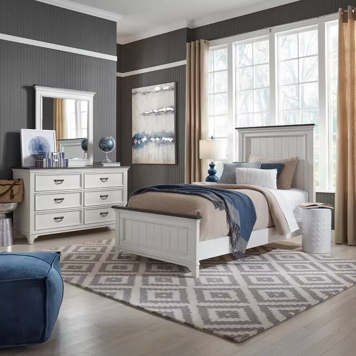 Emerson Park Wirebrushed White and Charcoal 6 Drawer Dresser with Mirror